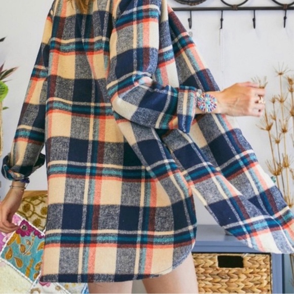 Flannel Plaid Shirt Long Shacket Multi Sizes NWT - Picture 2 of 8